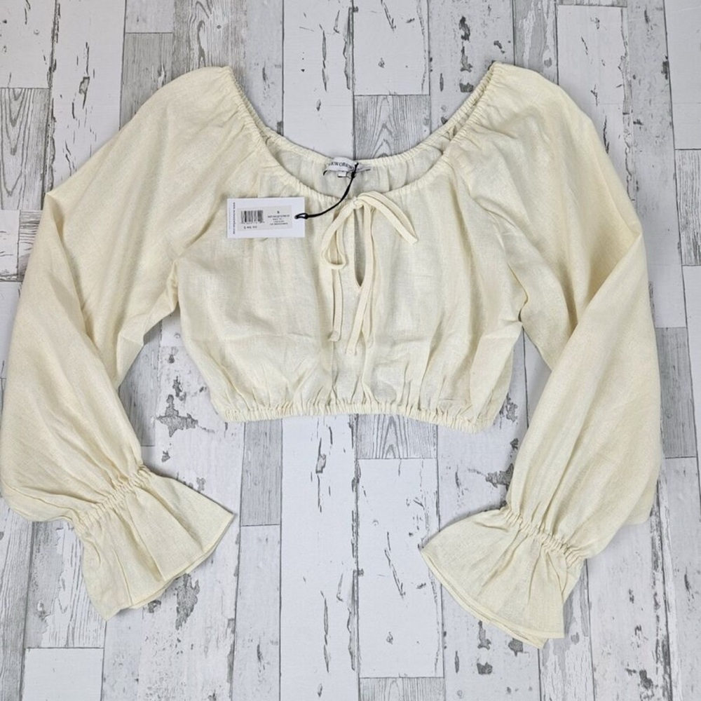 WeWoreWhat Revolve Womens Linen Top Small On Off Shoulder Tie Front